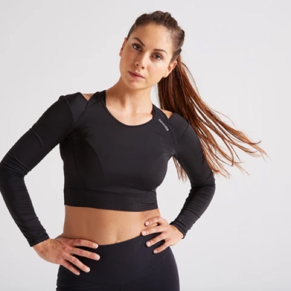 Domyos Black Long Sleeve Cutout Activewear Crop Top